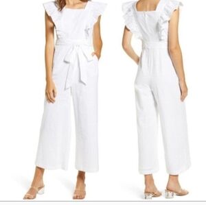 Rachel Parcell Ruffle Sleeve White Waist Tie Jumpsuit XXL